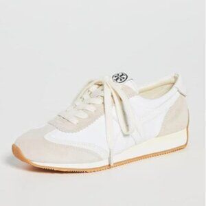Tory Burch White Leather Suede Sneakers Size 8.5M Retro Runner Lace Up Casual